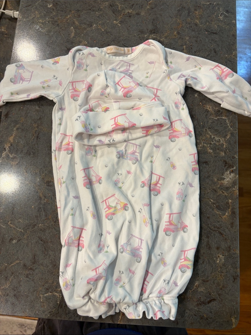 Baby Club Chic White 
and Pink Golf Cart Print Baby Sleep Gown - 100% Pima cotto